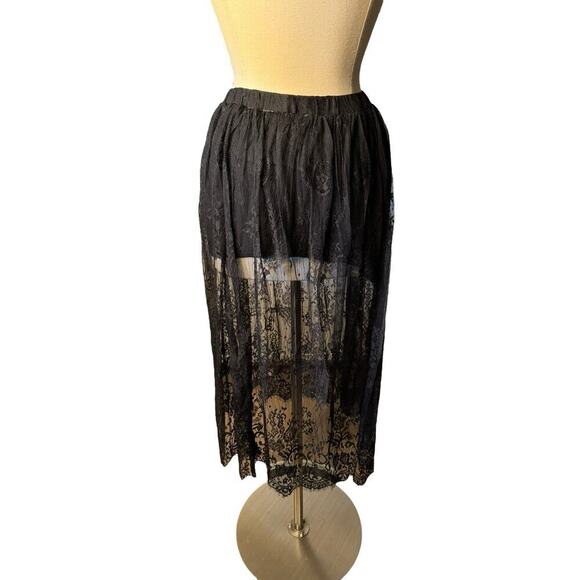 POL NEW Boho Goth Midi Lace Small Black Sheer Layered Skirt Festival Cosplay - Picture 5 of 7